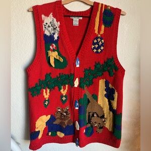 Robin Sinkler Cat Ugly Christmas Sweater Vest Size Large